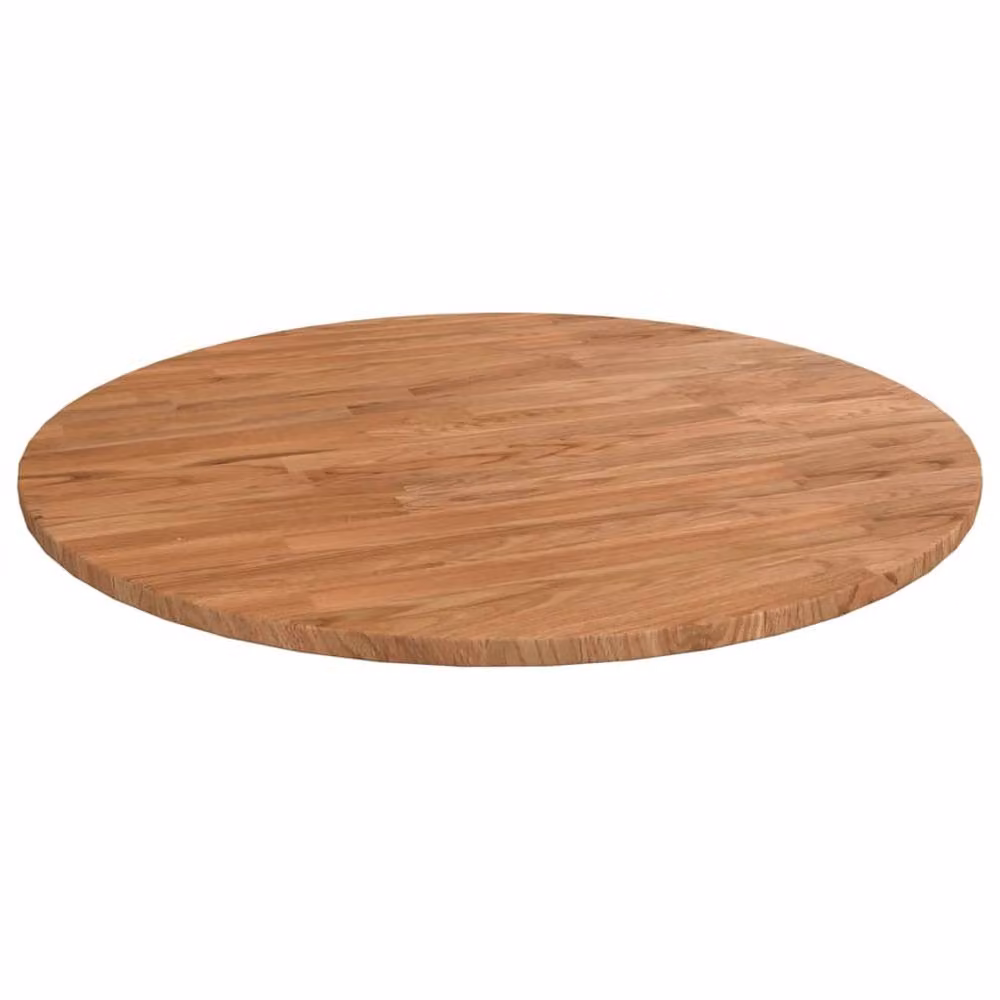 Berkfield Home Round Solid Oak Table Top in Light Brown, Diameter: 60 cm, Thickness: 1.5 cm – 2