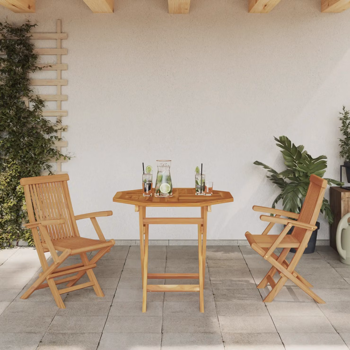 Berkfield Home 3 Piece Folding Garden Bistro Set in Beige Solid Acacia Wood – 2