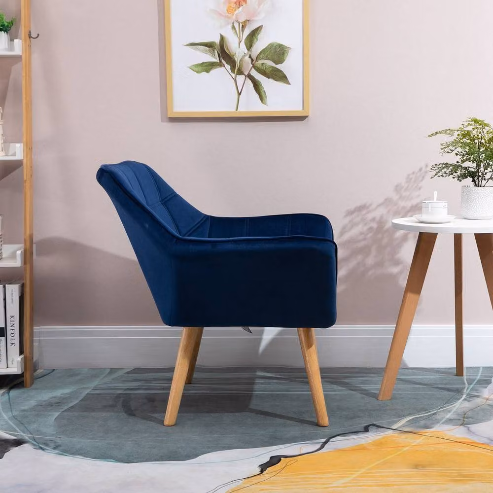 KORVIXA Blue Velvet Accent Chair with Armrests and Modern Tub Design, W/D/H: 100 x 100 x 100 cm – 3