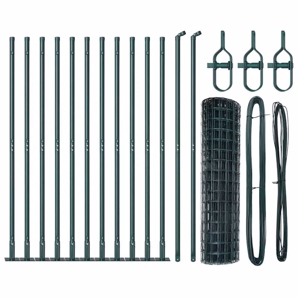 Berkfield Home Euro Fence with 13 Flanged Posts, Green Galvanised Steel, 1 x 25 m – 4