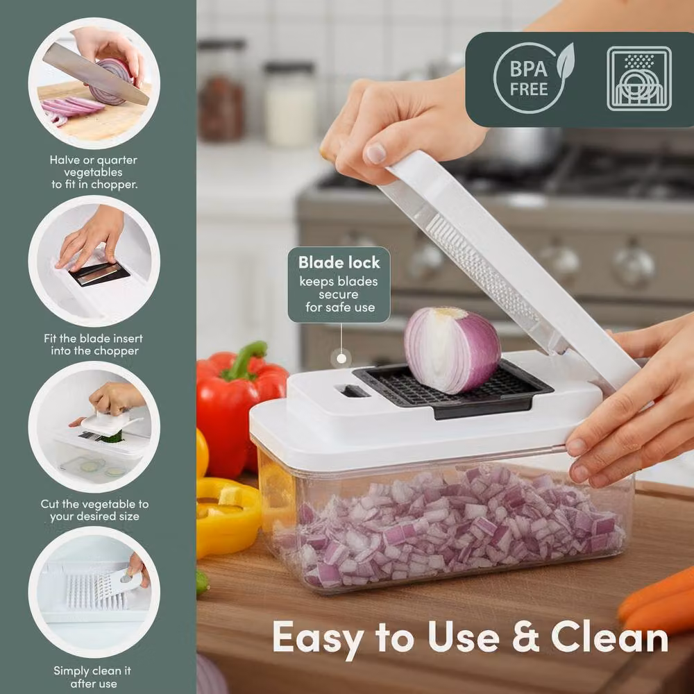 Keplin 7-in-1 Vegetable Chopper with Container, Slicer, Dicer and Grater in White – 5