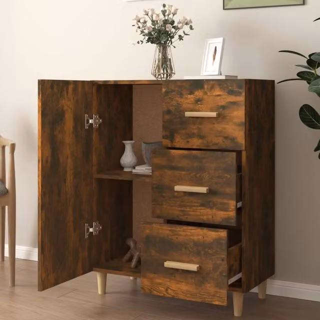 Berkfield Home Smoked Oak Sideboard in Brown, W: 69.5 cm, D: 34 cm, H: 90 cm