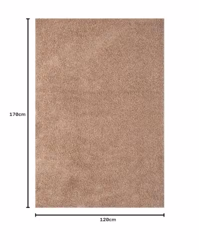 THE RUGS Beige Plain Shaggy High Pile Rug, W/D/H: 170 x 120 x 1 cm – 2