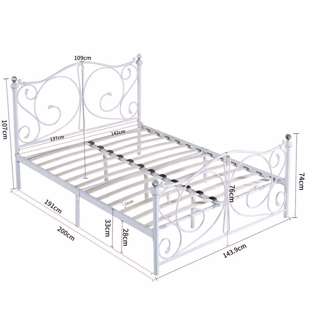 SquareBoxx Sofia Double Metal Scrollwork Crystal Finials Bed Frame in White – 2