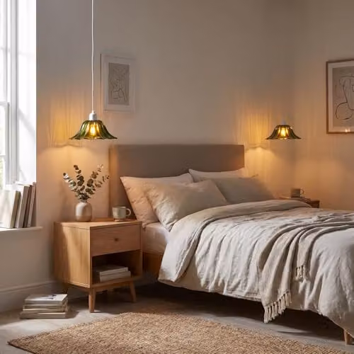 Happy Homewares Modern Scallop Moulded Glass Pendant Light Shade in Green, W/D/H: 10 x 10 x 26 cm – 3