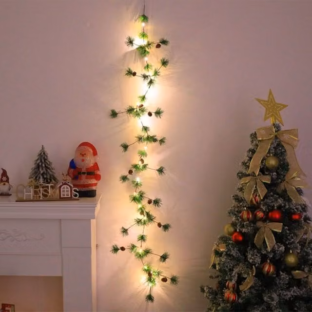Leaper Style 2 Green Christmas Vine String with Warm White LED Lights and Rechargeable Battery