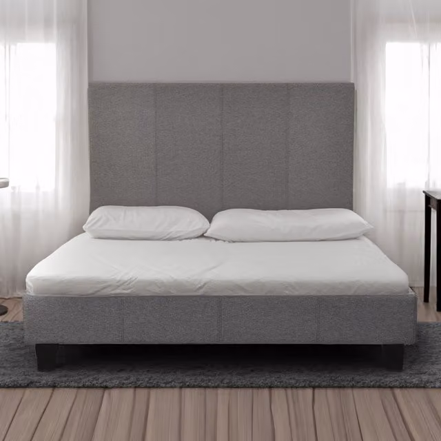 Comfy Living Modern Upholstered Grey Linen Bedframe, W/D/H: 180 x 200 cm