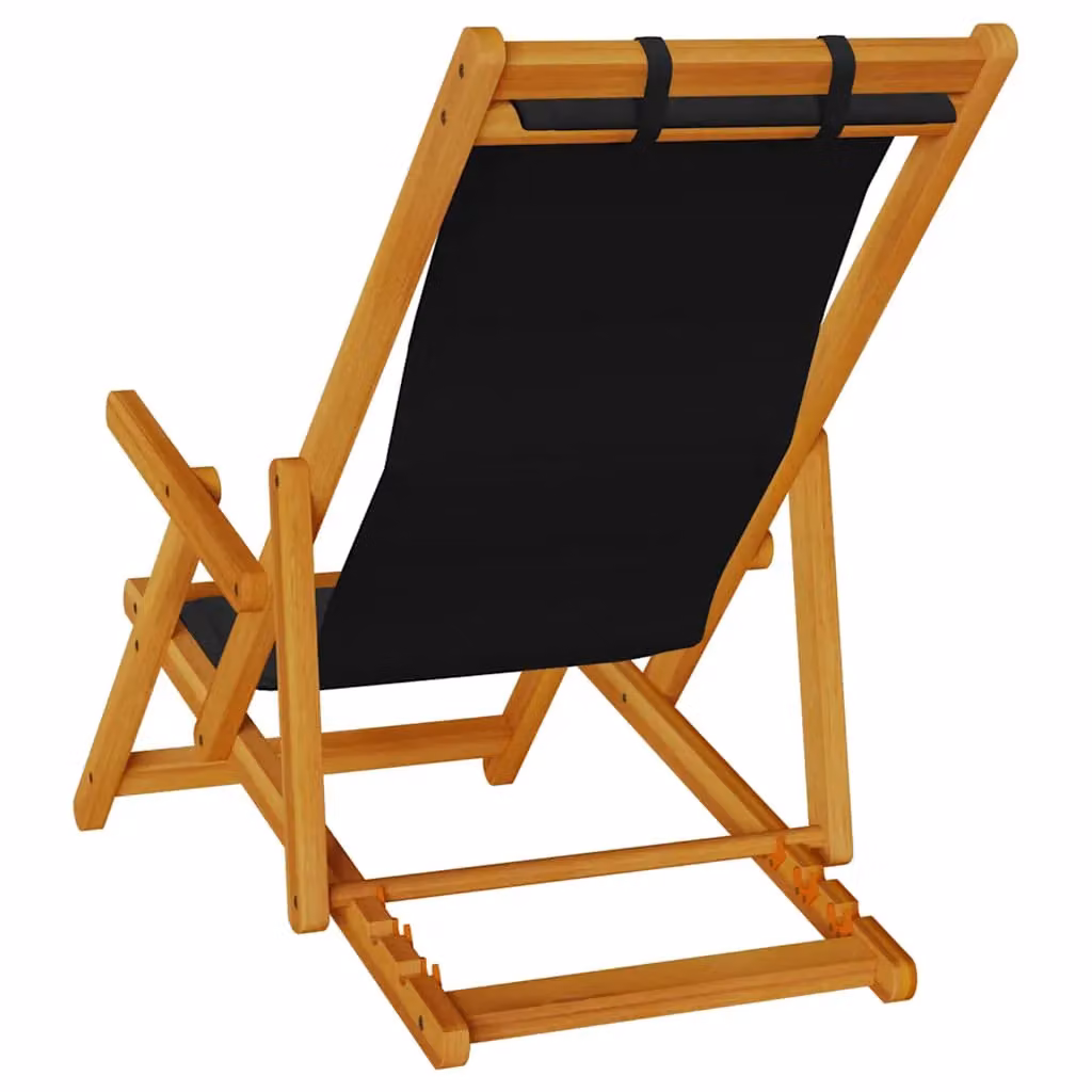 Berkfield Home Folding Beach Chair with Armrests and Adjustable Headrest in Black Acacia Wood and Textilene – 4