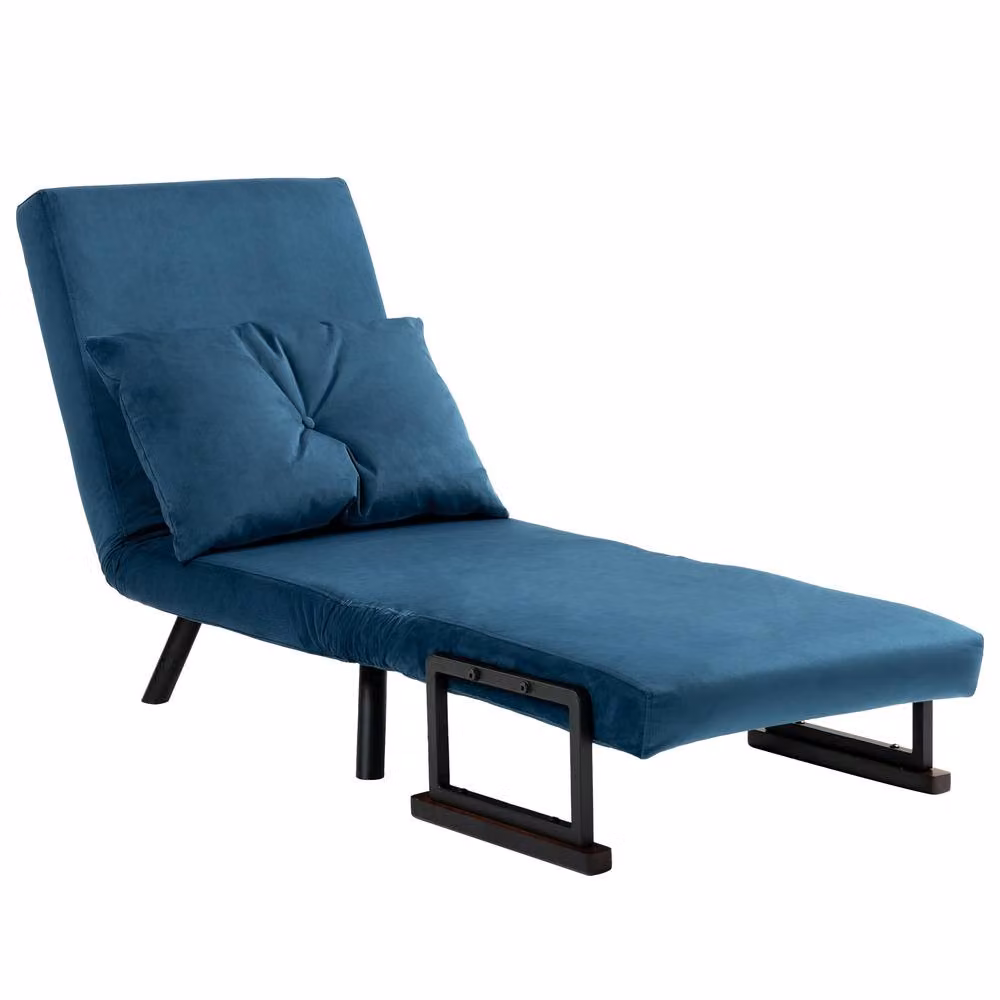 STILVORA Blue Velvet Click-Clack Chair Bed with Armrests – 4