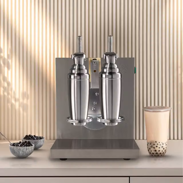 KuKoo Automatic Bubble Tea Shaker with Timer, Silver Stainless Steel
