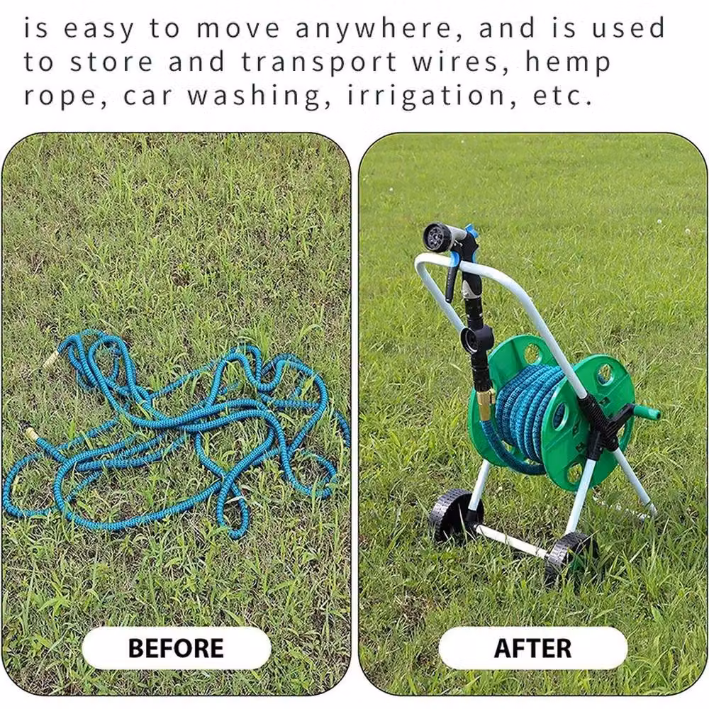 NESTLUNE Green Portable Garden Hose Reel Trolley with 50m Capacity – 6