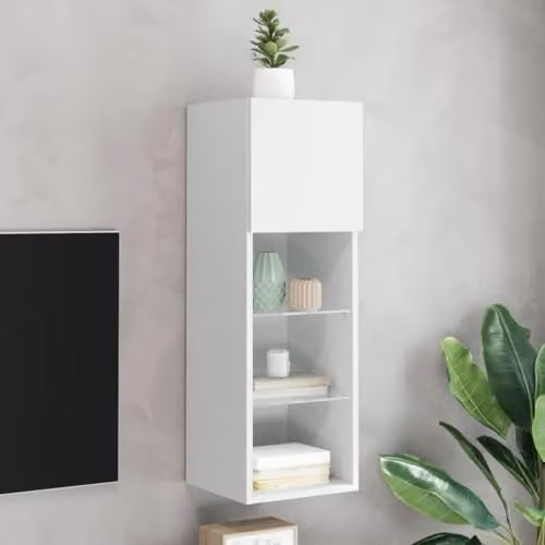 vidaXL Modern White Wall Mounted TV Cabinet with Integrated LED Lights, W/D/H: 30.5 x 30.0 x 90.0 cm – 2