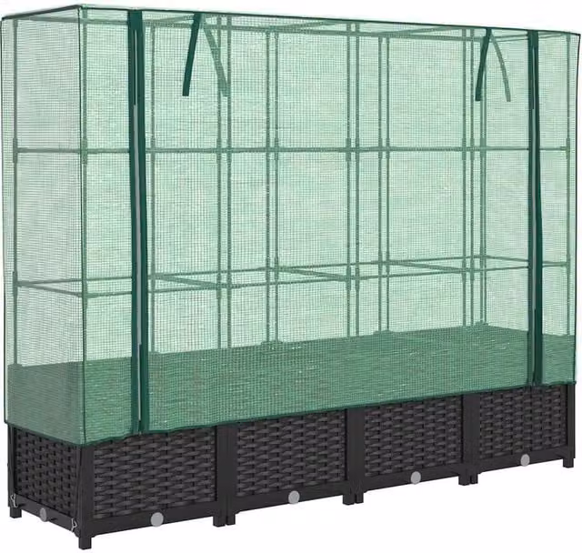 Berkfield Home Raised Bed with Greenhouse Cover in Black Rattan Look, W/D/H: 160 x 40 x 138 cm – 1