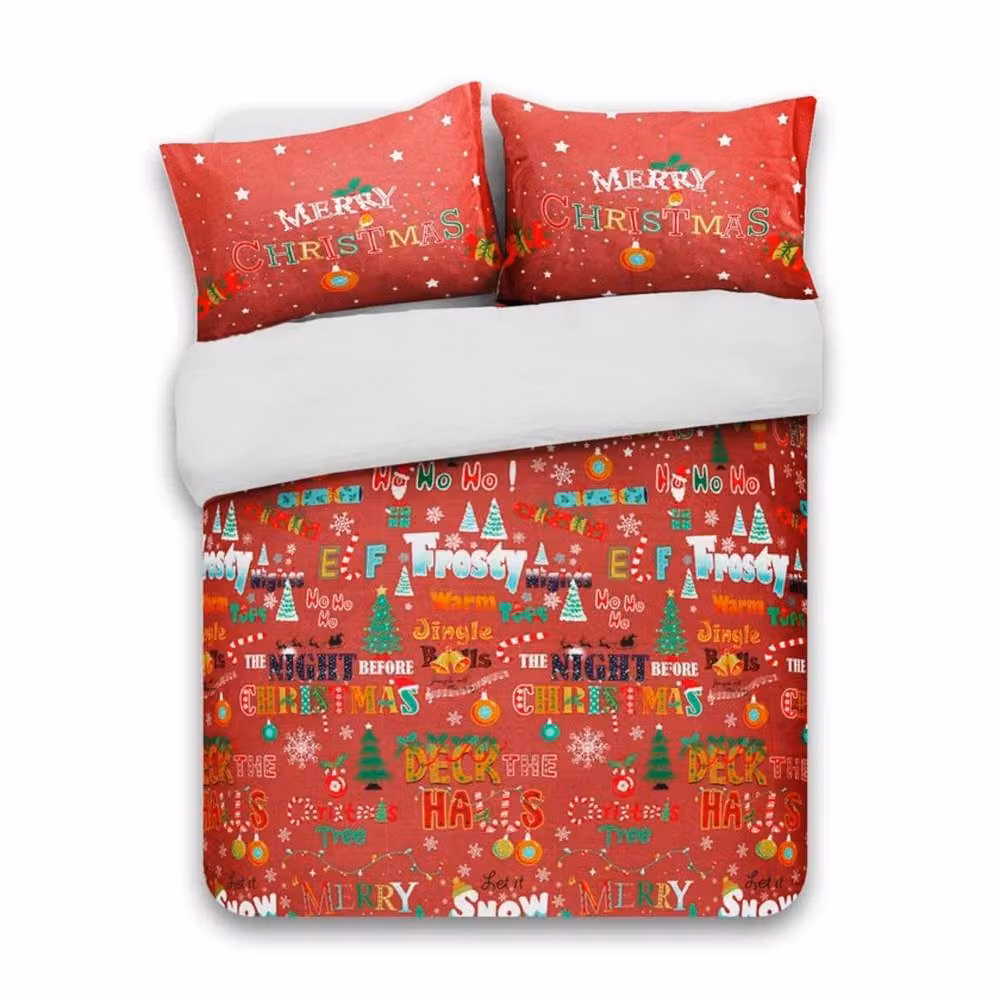 Velosso Festive Deck the Halls Christmas Duvet Cover and Pillowcase Set in Red, W: 180 cm x L: 200 cm – 3
