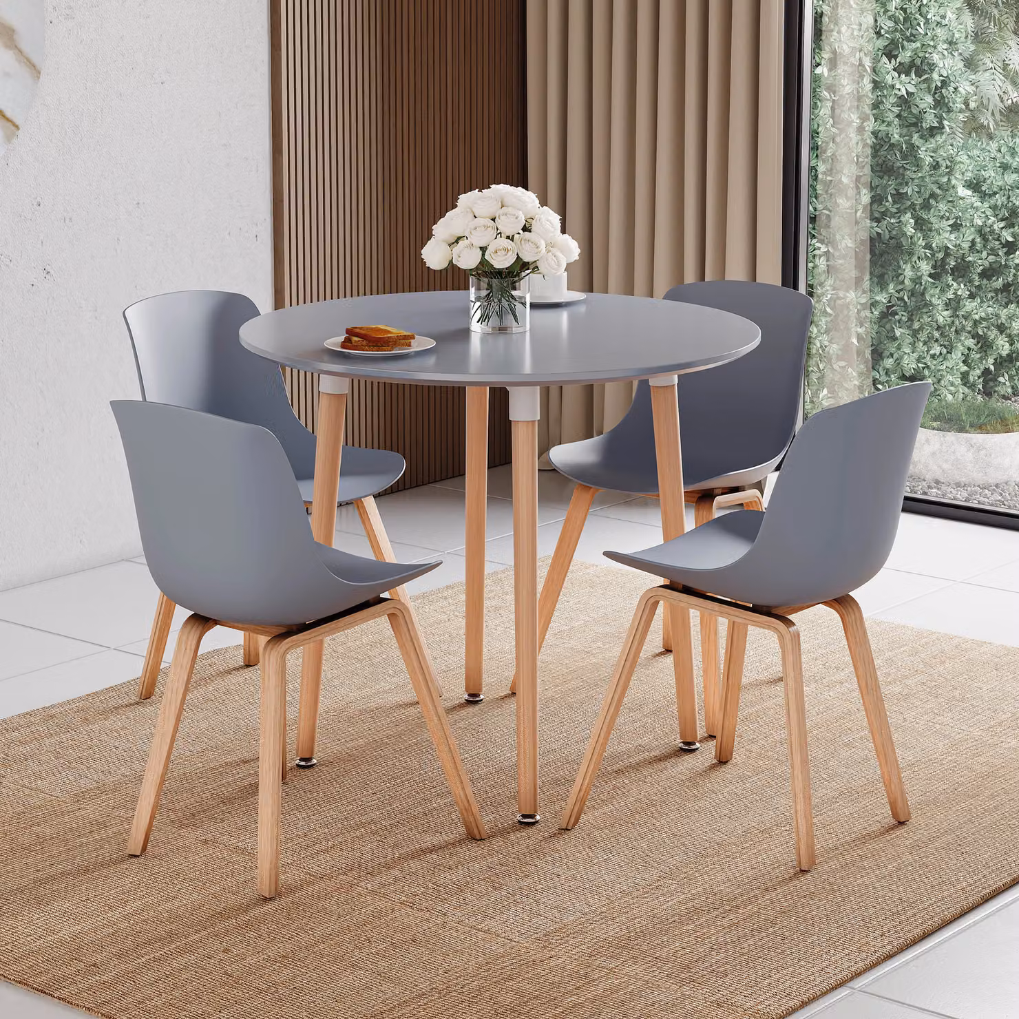 Vida Designs Batley Round 4 Seater Dining Table in Grey with Solid Beech Wood – 3
