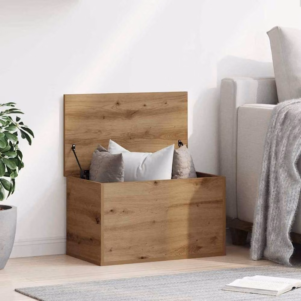 Berkfield Home Artisan Oak Storage Box with Lid, Brown, W: 60 cm, D: 35 cm, H: 35 cm – 2