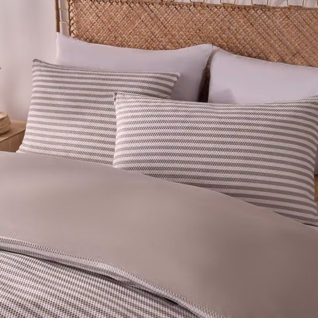 OHS Breathable Striped Embossed Duvet Cover Set in Beige and Yellow, 200 x 200 cm