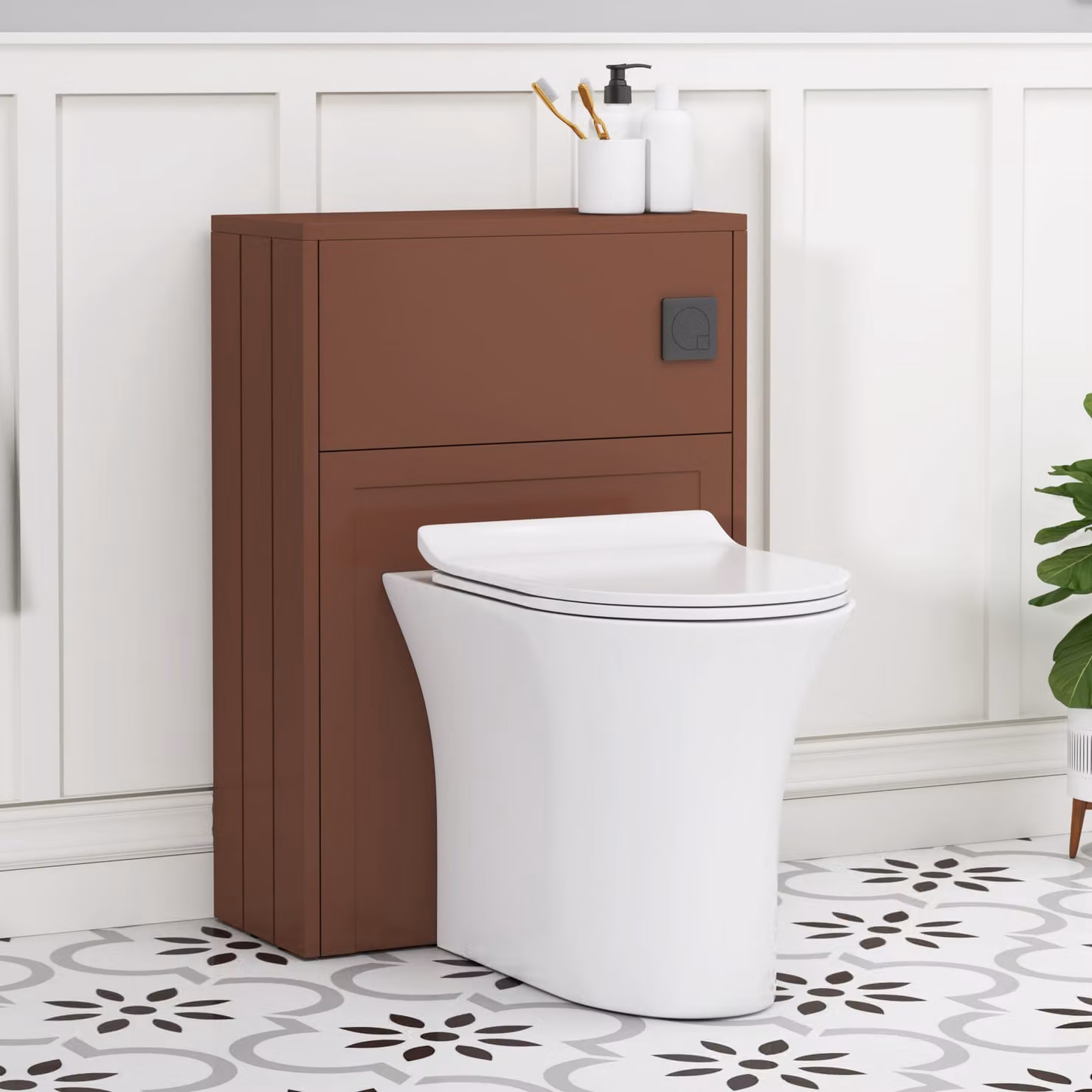 Royal Bathrooms Elmore Terracotta Clay BTW WC Unit with Breeze Rimless Toilet Pan, Slim Seat and Cistern, Width: 55 cm
