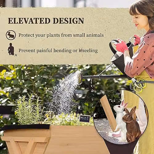 Outsunny Wooden Raised Garden Bed with Liner, Brown, W/D/H: 178 x 70 x 80 cm – 3