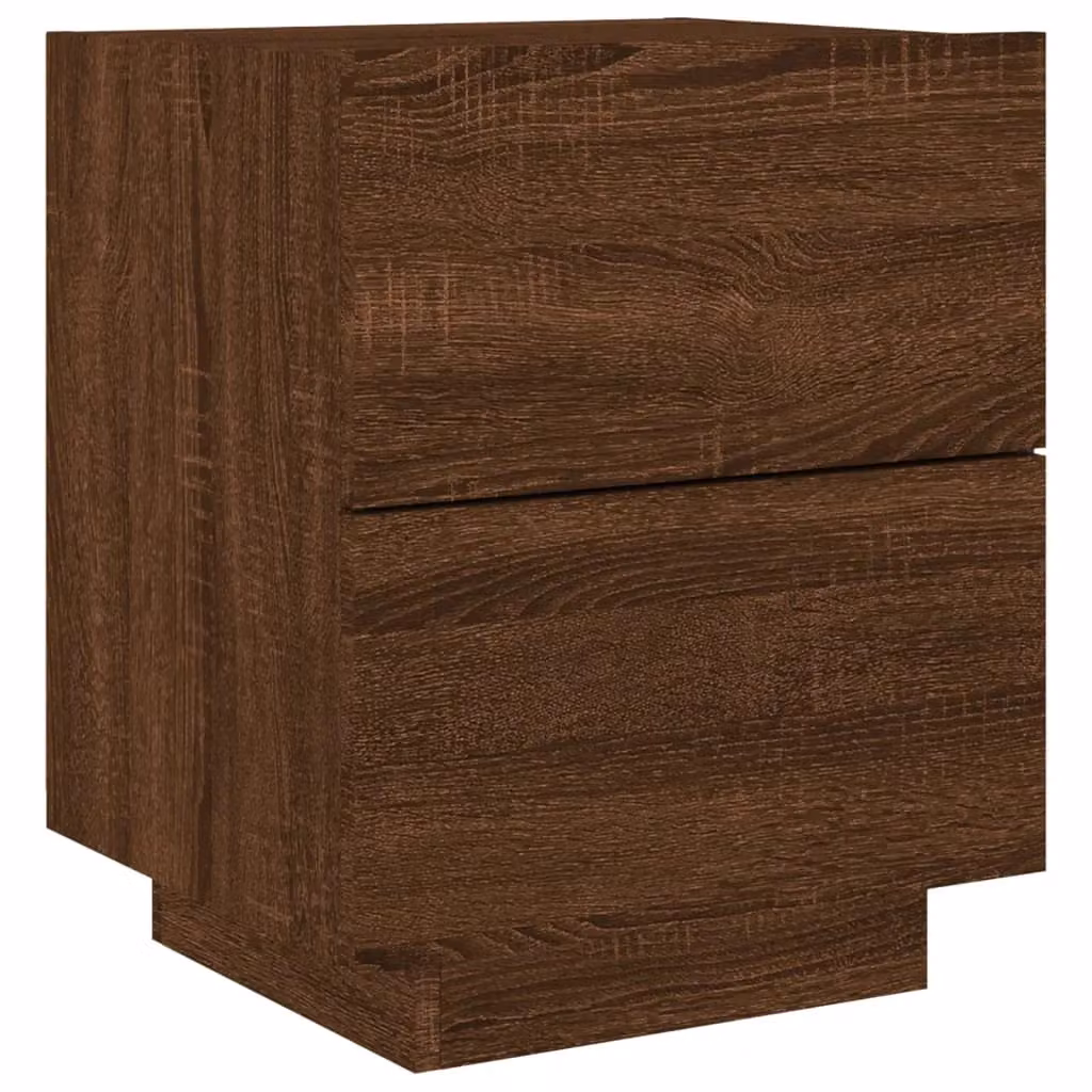 Berkfield Home Set of 2 Modern Brown Oak Bedside Cabinets with Integrated LED Lighting – 5