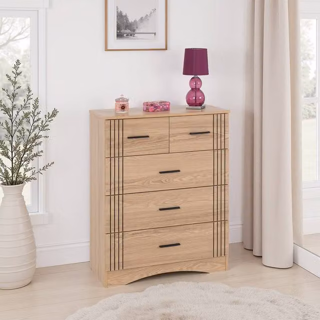 Seconique Tessa 3+2 Drawer Chest in Light Oak Natural Oak Effect