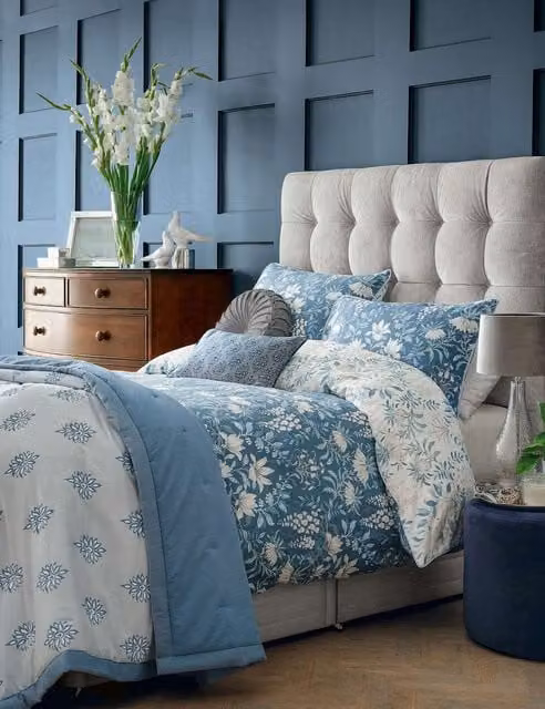 Laura Ashley Pure Cotton Mako Sateen Parterre Floral Bedding Set, Light Blue Mix, 200 x 200 cm