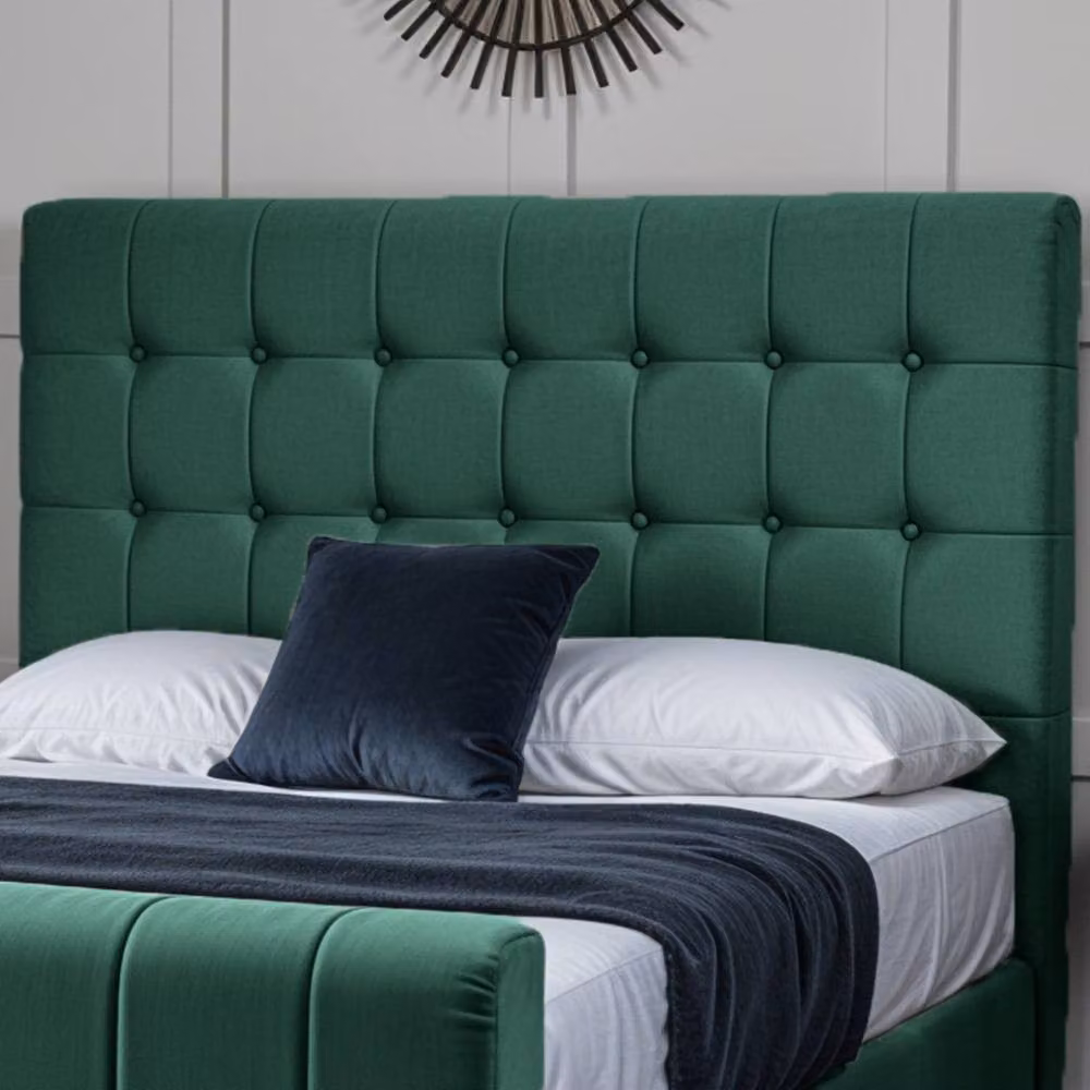 UK Bed Furniture Orlando Modern Upholstered Velvet Bed in Green, W/D/H: 200 x 200 cm – 2