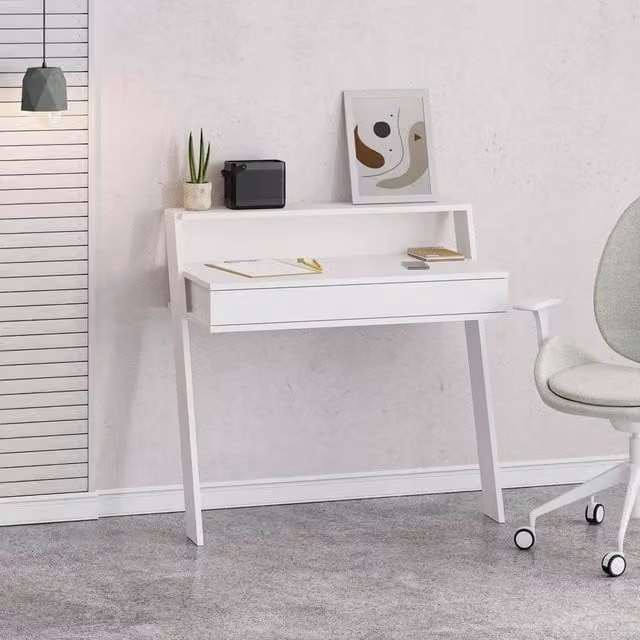 FORGEVIO Matt White Minimalist Wall Mounted Floating Writing Desk for Home Office