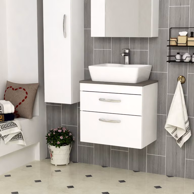 Royal Bathrooms 800mm Wall Hung Gloss White Vanity Unit with 2 Drawers and Cube Countertop Basin