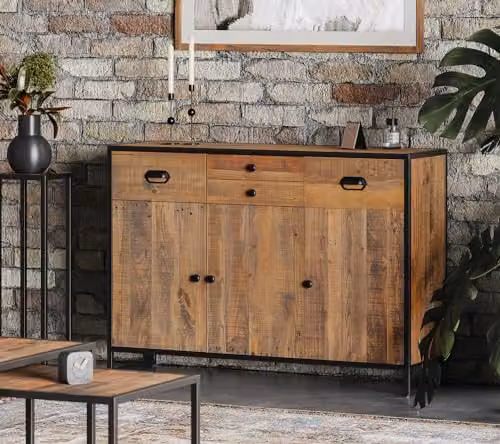 Baumhaus Ooki Vintage Wood Sideboard in Brown with 3 Doors and 4 Drawers, W/D/H: 112 x 35 x 80 cm – 2