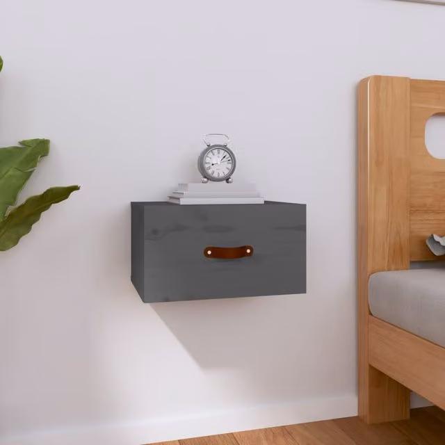 Berkfield Home Wall-mounted Bedside Cabinet in Grey, W: 40 cm, D: 29.5 cm, H: 22 cm – 1