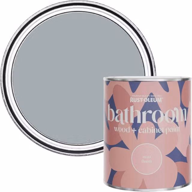 Rust-Oleum Moisture Resistant Bathroom Wood and Cabinet Paint in Matt Finish, Mineral Grey, 750ml