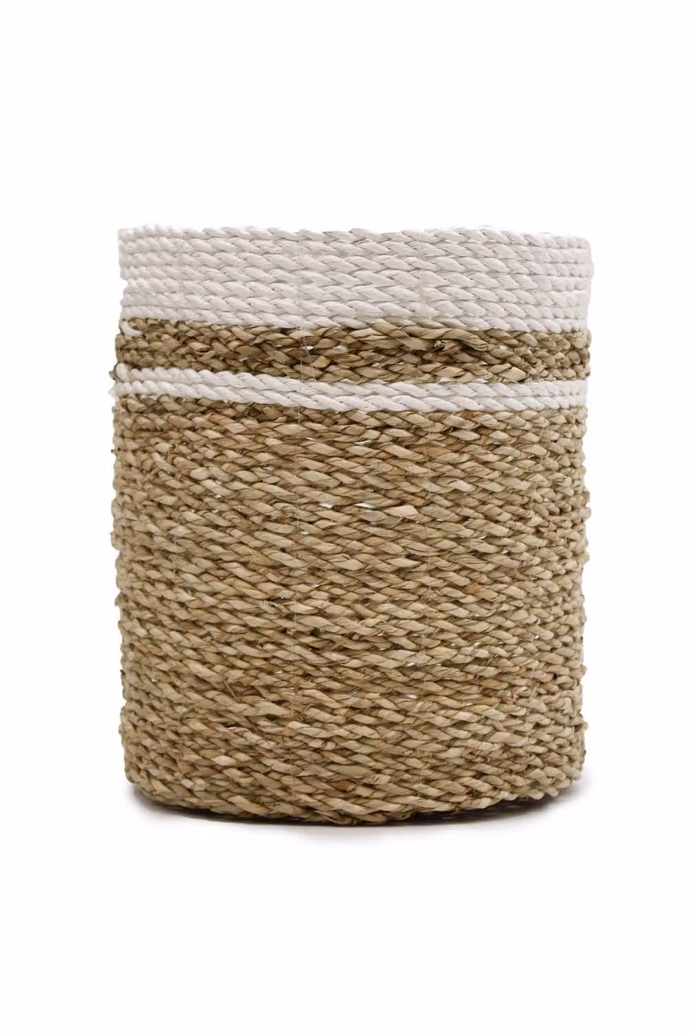 KDMD Brown Rattan Seagrass Vase and Bin Set with Striped Boho Design – 2