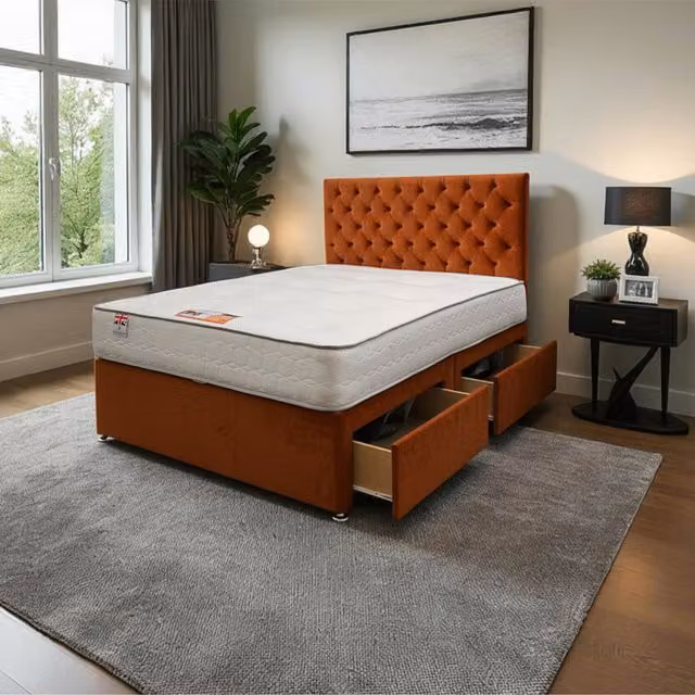 Knight Sleep Athens Plush Bed Set with Mattress and 2 Drawers, Orange, W/D/H: 90 x 190 x 60.96 cm