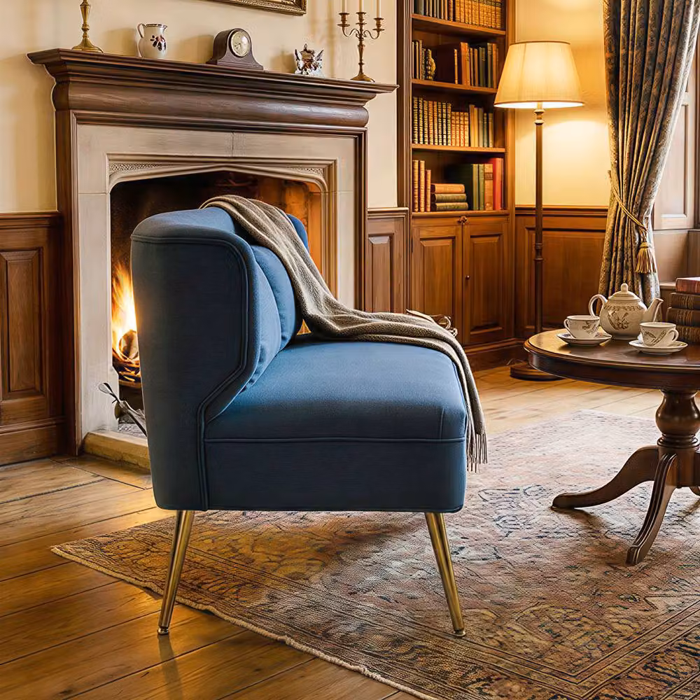 STILVORA 2 Seater Blue Wing Back Sofa with Metal Legs and Linen Fabric Upholstery – 10