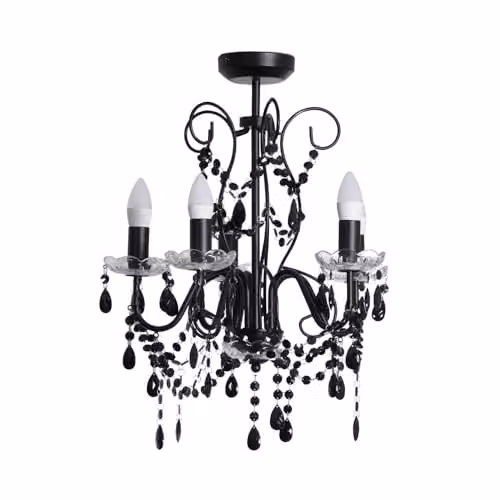 ValueLights Black 5 Way Ceiling Chandelier Fitting with Clear Acrylic Jewel Droplets