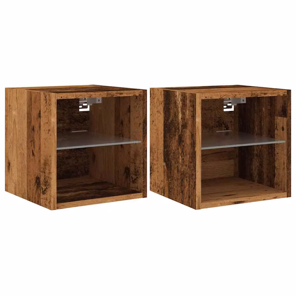Berkfield Home Set of 2 Modern Wall Mounted TV Cabinets with Integrated LED Lighting in Brown Old Wood, W/D/H: 30 x 28.5 x 30 cm – 2