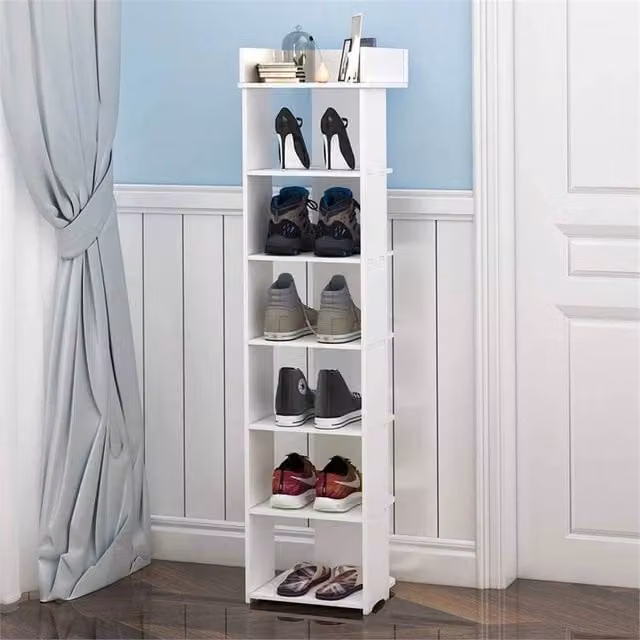 FORGEVIO White 7-Tier Narrow Wooden Shoe Rack – 1