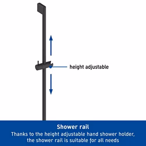 Duravit Universal Height Adjustable Shower Rail and Hand Shower Holder, Black Matt, 70 cm – 2