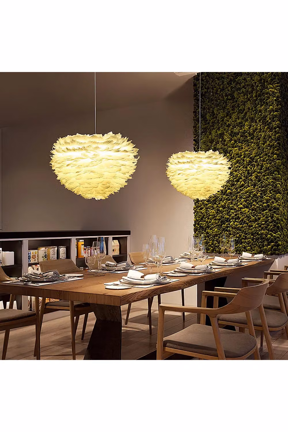 Living and Home Chic 3-Light Feather Pendant Chandelier in White, W/D/H: 50 x 50 x 120 cm – 6