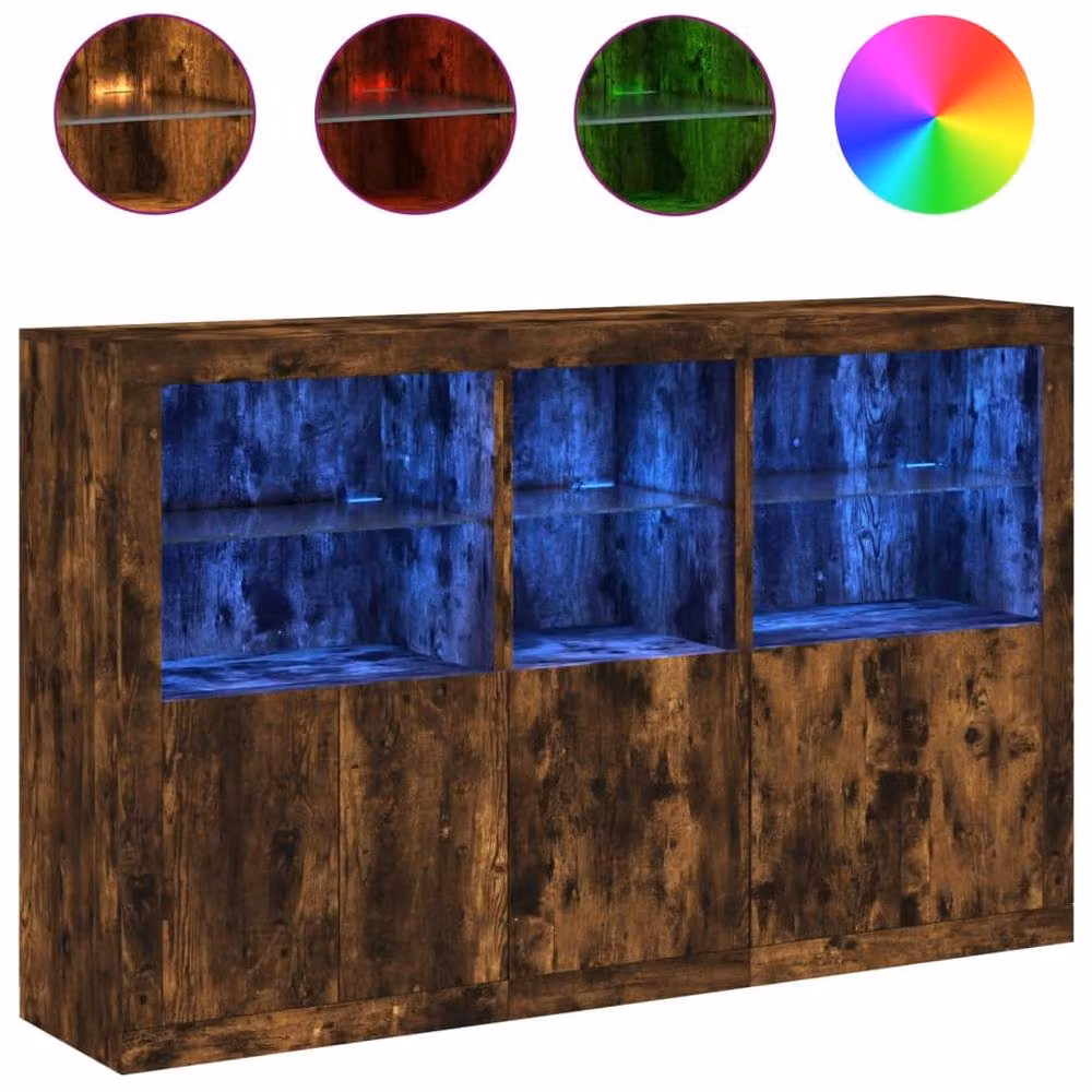 Berkfield Home Smoked Oak Sideboard with Integrated LED Lights in Brown, W/D/H: 162 x 37 x 100 cm – 3