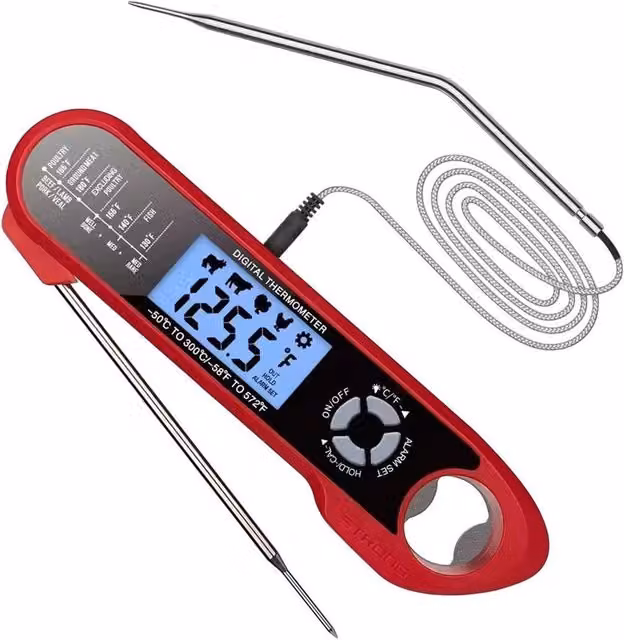 FLAVORA Dual Probe Digital Kitchen Meat Thermometer in Red