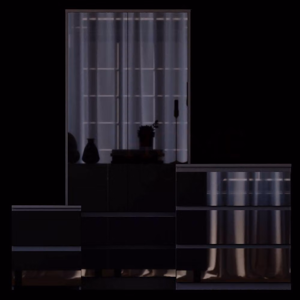 Vida Designs Glinton 3 Piece Black Glossy Bedroom Set Including Wardrobe, 3 Drawer Chest and 2 Bedside Tables – 2