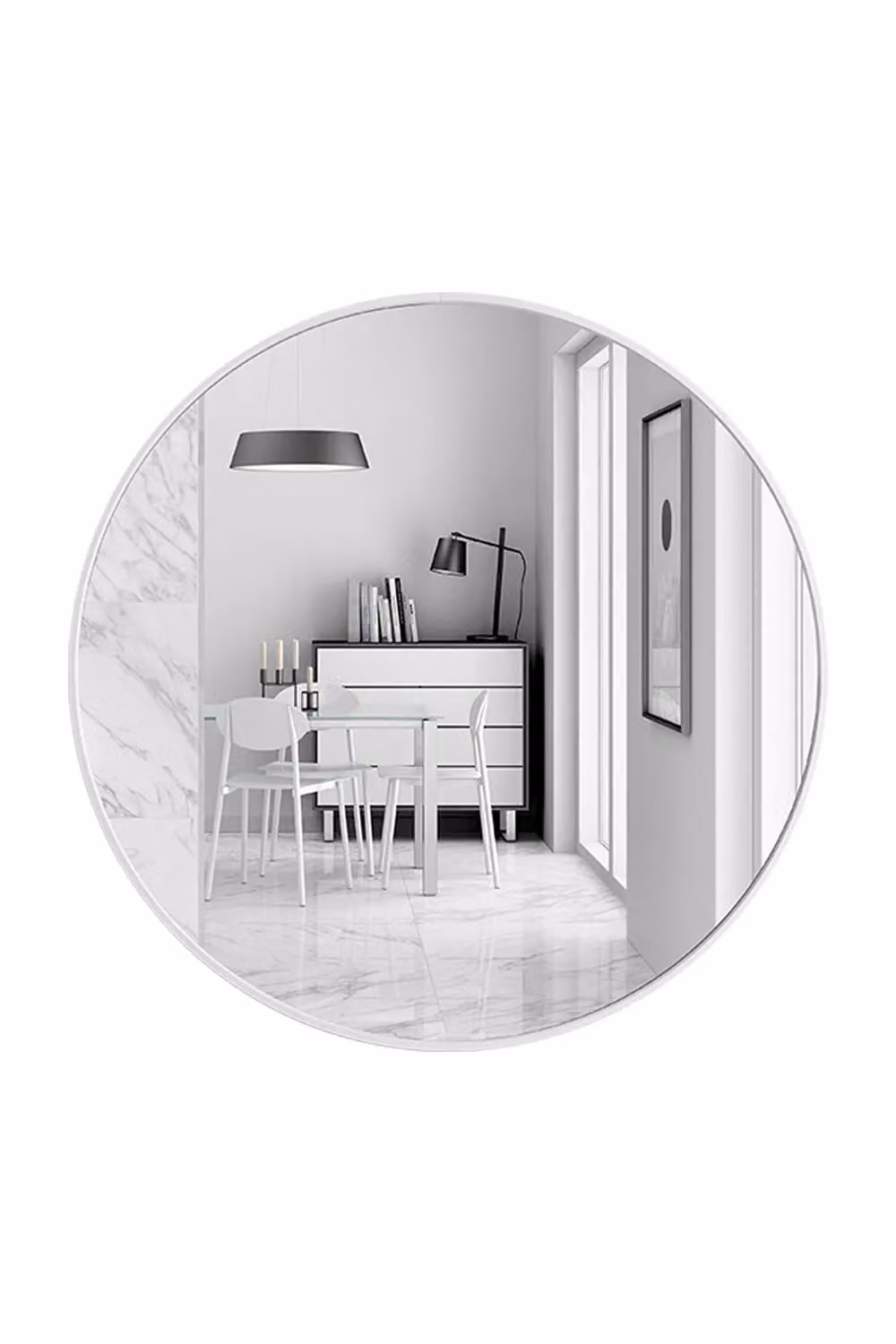Living and Home Nordic Round Wall Mirror in White, Diameter: 40 cm – 2