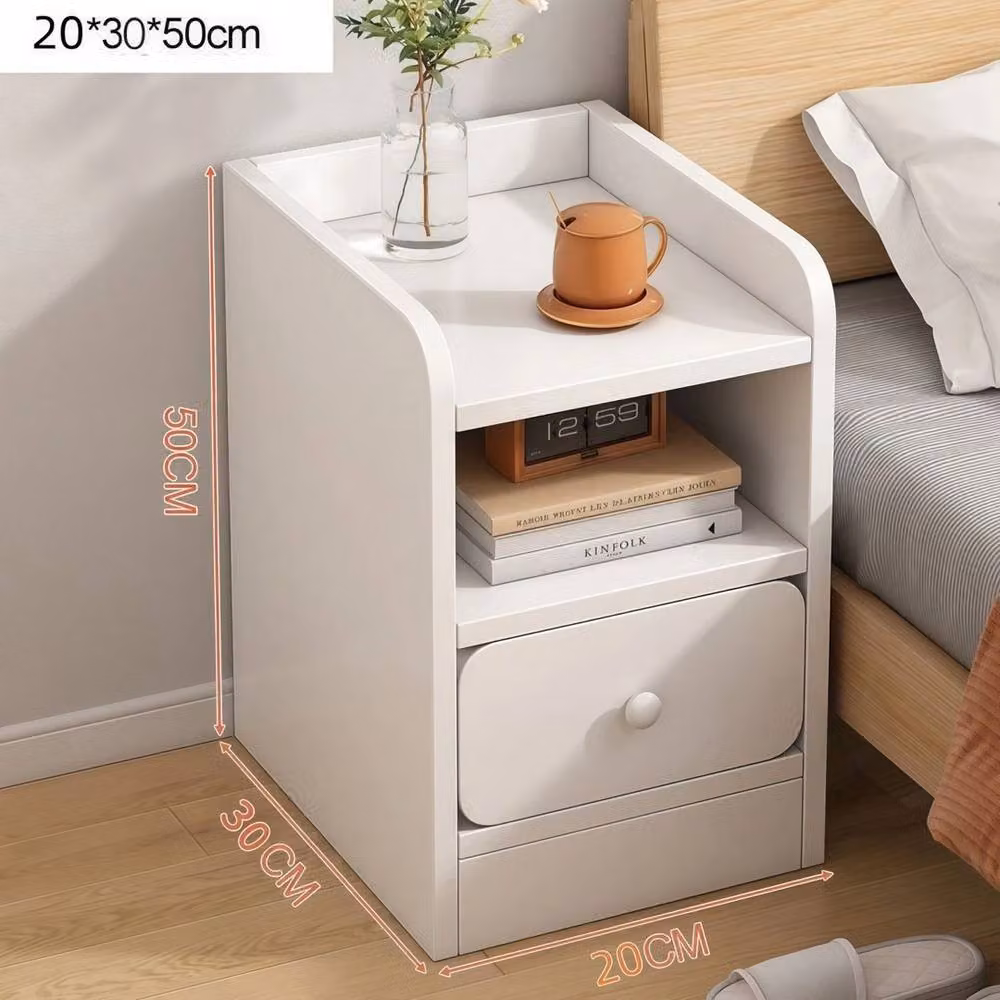 VOGREX Slim White Bedside Table and Sofa End Cabinet with Drawer, W/D/H: 20 x 34 x 50 cm – 2
