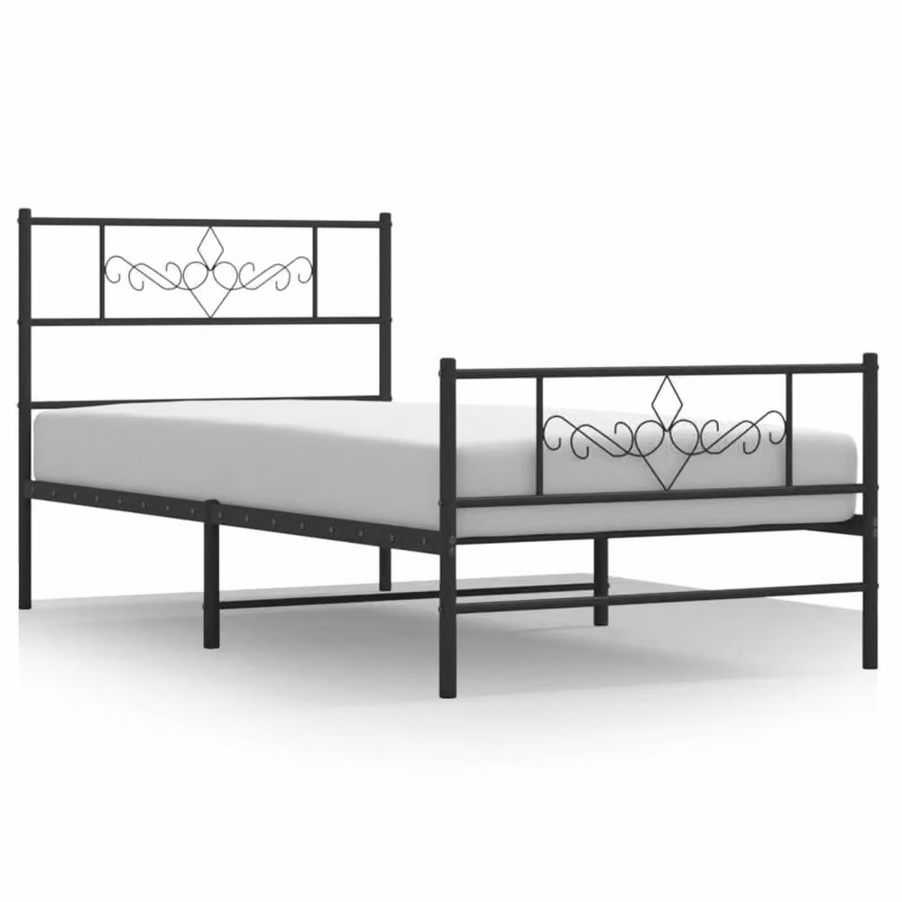 Berkfield Home Metal Single Bed Frame with Headboard and Footboard in Black, W/D/H: 90 x 190 cm – 2