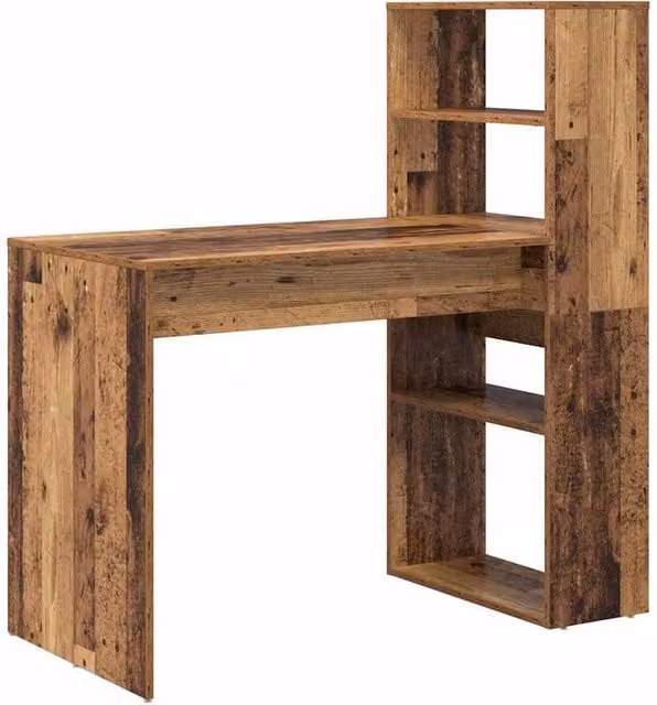 Berkfield Home Writing Desk with Storage in Old Wood Brown, W/D/H: 113 x 54 x 120 cm