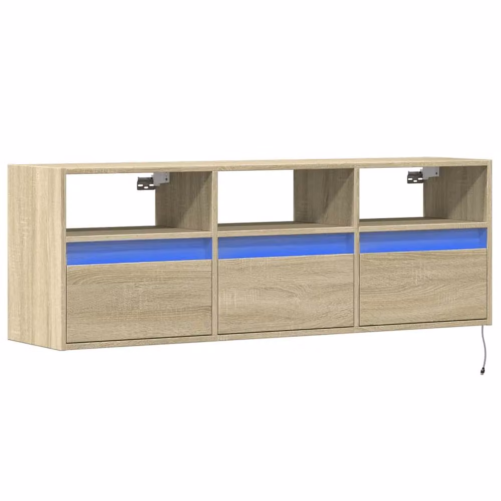 Berkfield Home Wall Mounted TV Cabinet with LED Lights in Sonoma Oak, Light Brown, W/D/H: 130 x 31 x 45 cm – 2