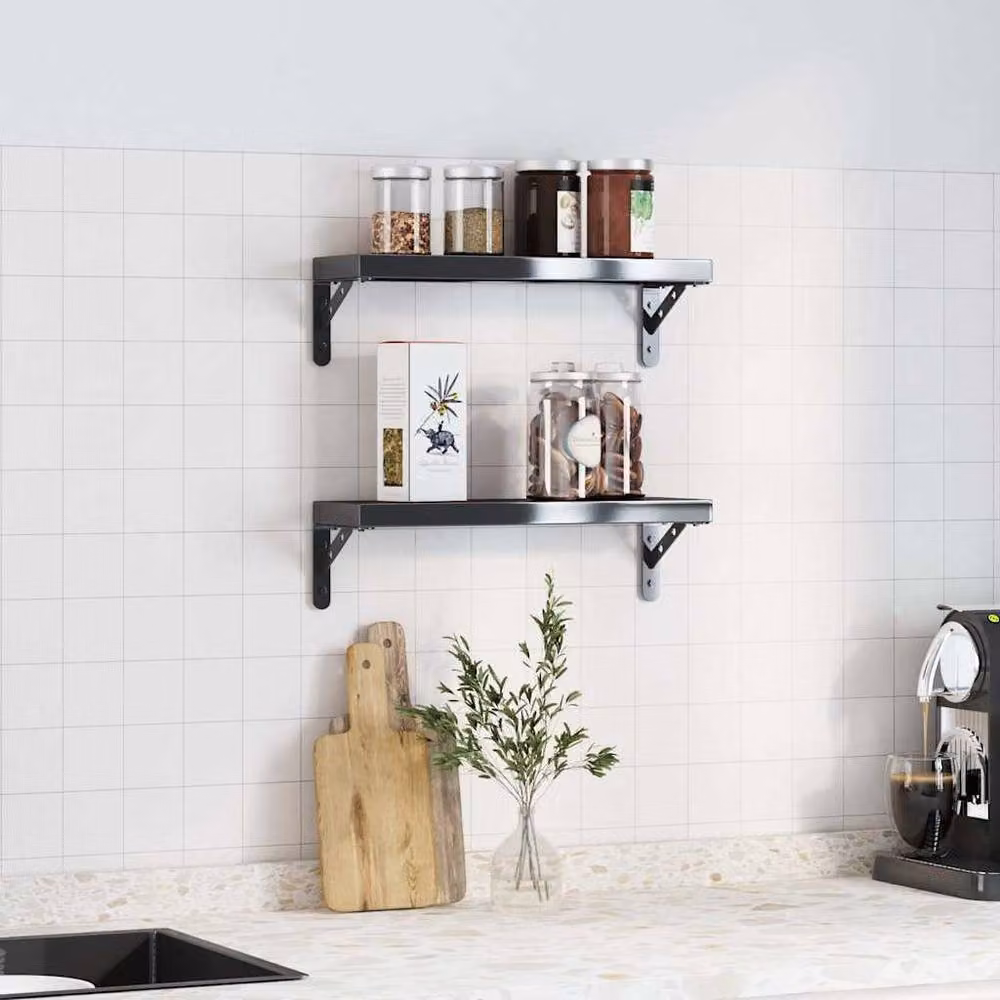 Berkfield Home Black Stainless Steel Wall Mounted Shelf Brackets, 4 Pack, W/D/H: 15 x 2.5 x 11.5 cm – 4