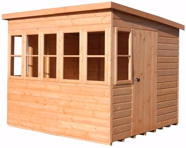 Shires Sun Pent Wooden Garden Potting Shed with Single Door and 7 Windows in Light Tan/Beige